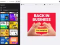 Tworzenie banera HTML z szablonami: "BACK IN BUSINESS" i "Start designing".