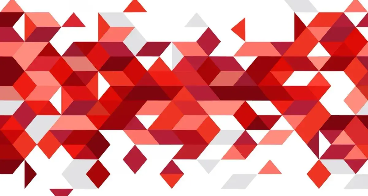 Abstrakcyjny wzór geometryczny z trójkątów i rombów w odcieniach czerwieni, tworzący iluzję głębi. Kod koloru czerwonego w wielu odsłonach.