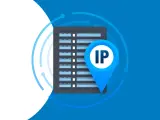 Ikona lokalizacji z literami "IP" na tle serwera, symbolizująca lokalizację adresu IP w sieci.