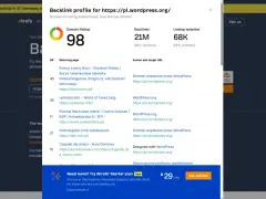 Analiza profilu domenowego pl.wordpress.org w Ahrefs. Sprawdzanie domen i ich linków zwrotnych.