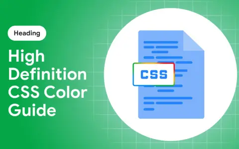 Przewodnik po kolorach CSS, z tekstem "CSS" w ramce z kolorami RGB.