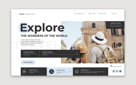 Strona główna podróży z hasłem "Explore The Wonders of the World". Ten **layout co to** zachęca do odkrywania świata.