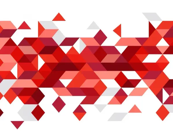 Abstrakcyjny wzór geometryczny z trójkątów i rombów w odcieniach czerwieni, tworzący iluzję głębi. Kod koloru czerwonego w wielu odsłonach.
