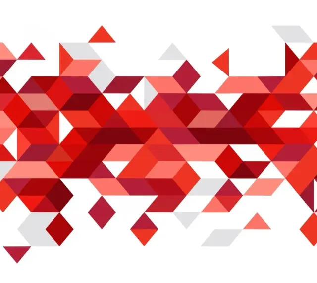 Abstrakcyjny wzór geometryczny z trójkątów i rombów w odcieniach czerwieni, tworzący iluzję głębi. Kod koloru czerwonego w wielu odsłonach.