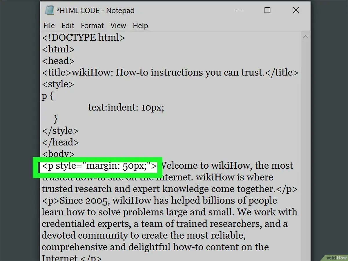 Fragment kodu HTML z tagiem `<p>` z atrybutem `style=