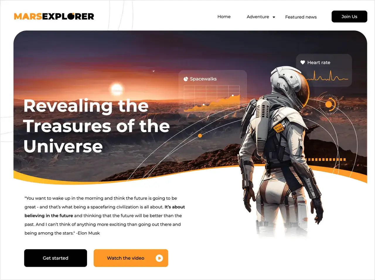 Hero banner: astronaut na tle kosmicznego krajobrazu, z tekstem 