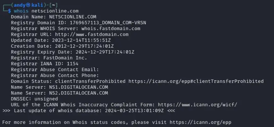 WHOIS interface example