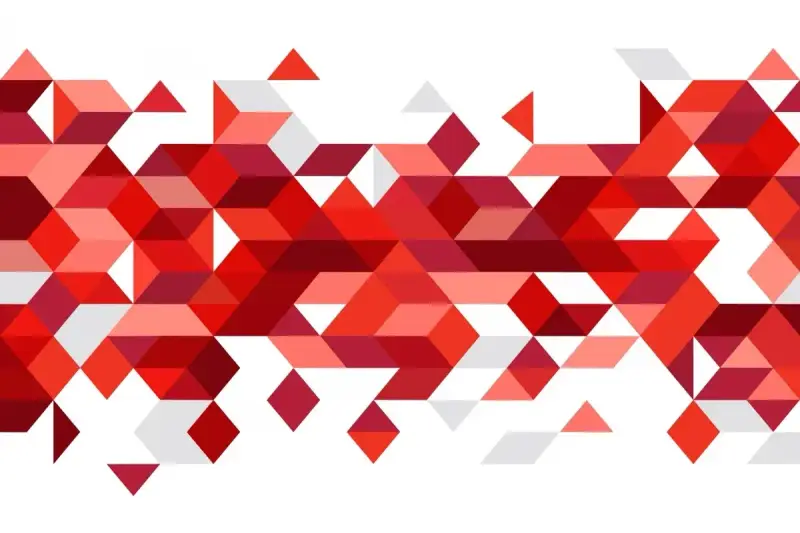 Abstrakcyjny wzór geometryczny z trójkątów i rombów w odcieniach czerwieni, tworzący iluzję głębi. Kod koloru czerwonego w wielu odsłonach.